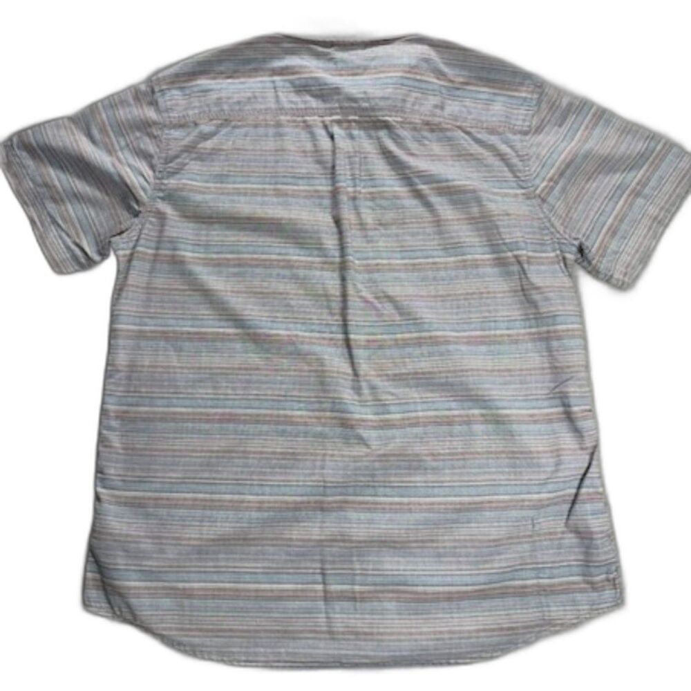 prAna Men's XL Organic Cotton Striped Short Sleeve Button Up Shirt Blue - Picture 2 of 7